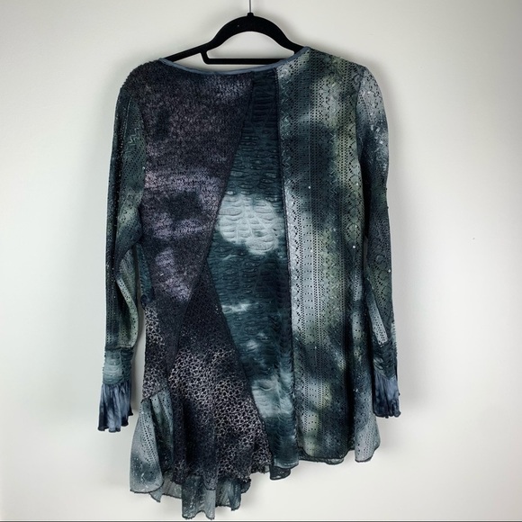 Minkas Long Sleeved Blue Textured Tunic Top size Large - Picture 2 of 11